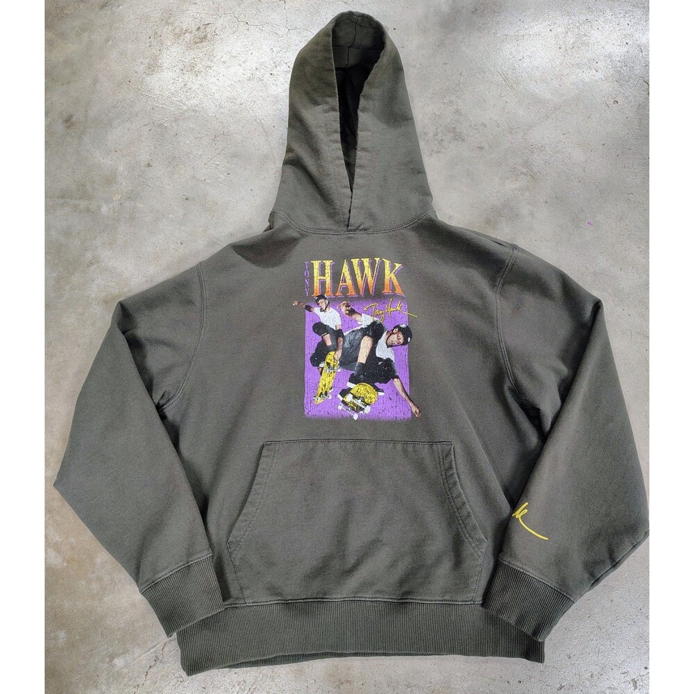 MINT TONY HAWK M SIGNATURE TAUPE GRAY BROWN SKATE PULLOVER HOODIE MENS GRAPHIC